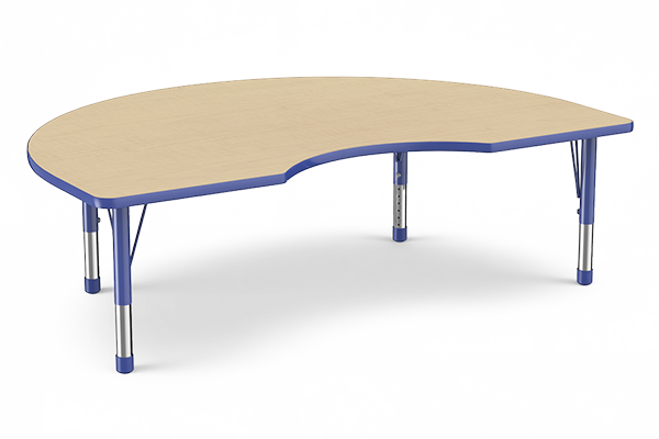 48" x 72" Kidney Activity Table with Adjustable Chunky Legs - Maple/Blue