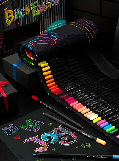 Trousse rouleau 72 Crayons de couleurs Black edition - Faber Castell