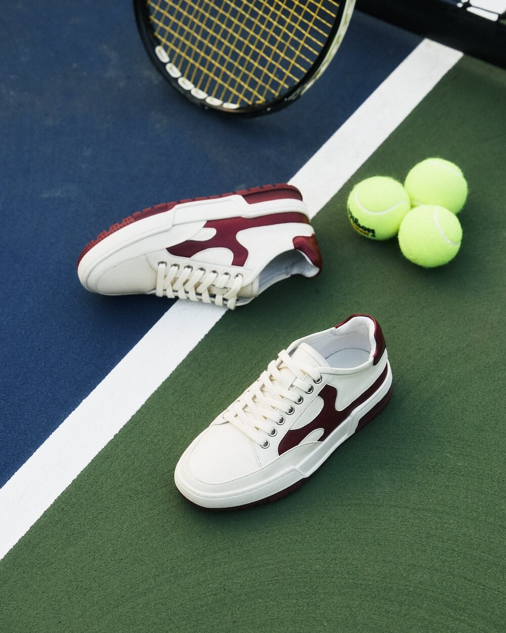 Men's Club Court Leather Tennis Shoe - White/Burgundy