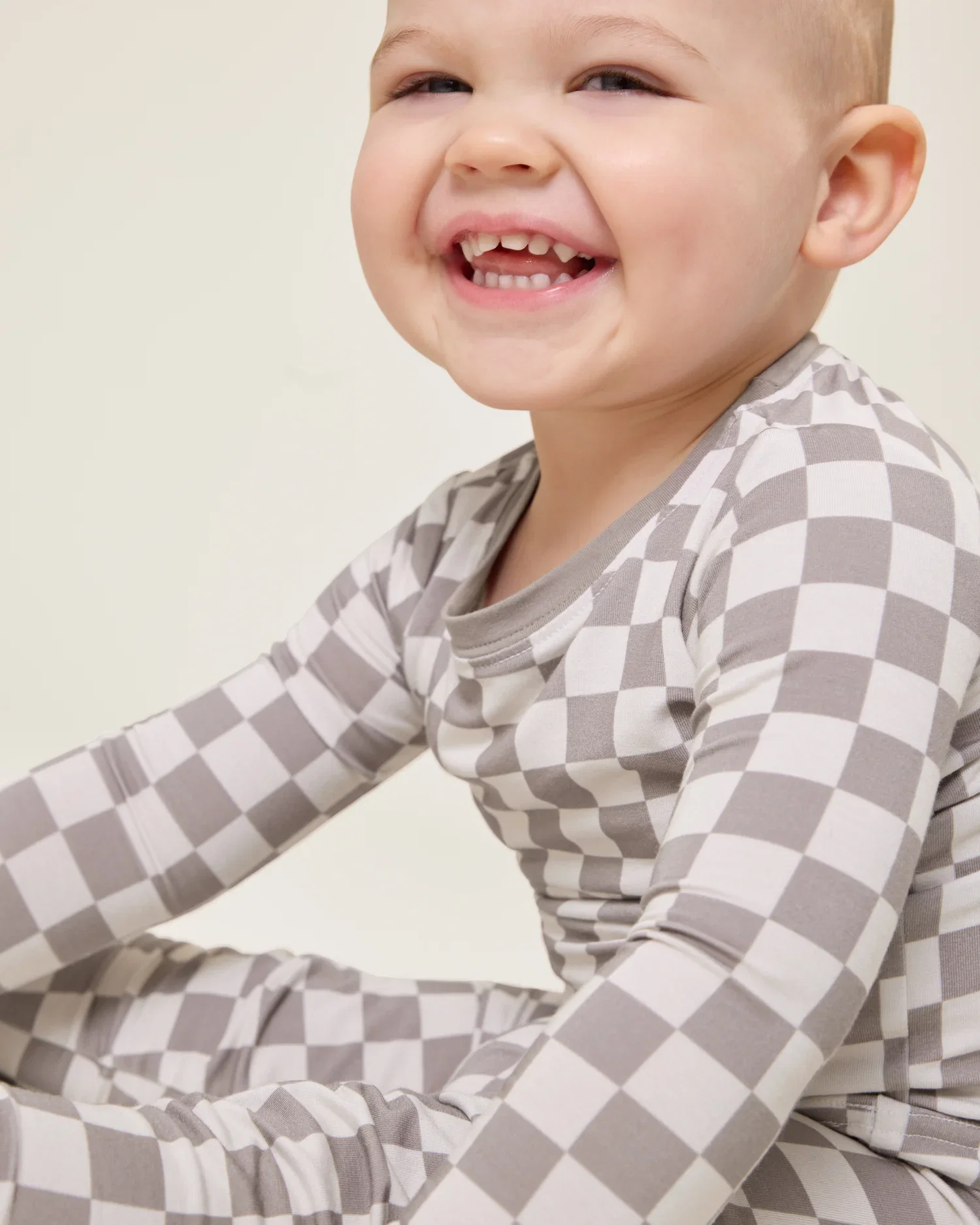 Image of Bamboo Baby Two-Piece Pajama Set | Taupe Checker