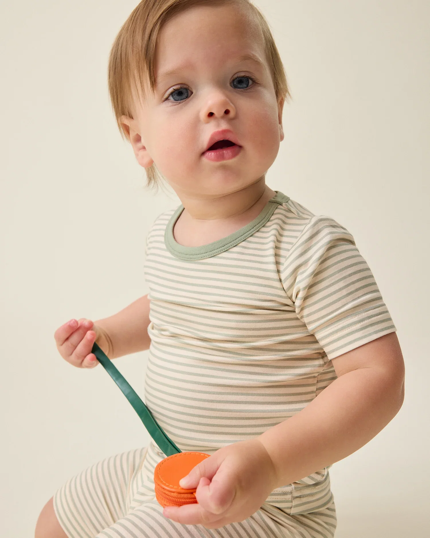 Image of Bamboo Short Sleeve & Shorts Set | Sage Candy Stripe