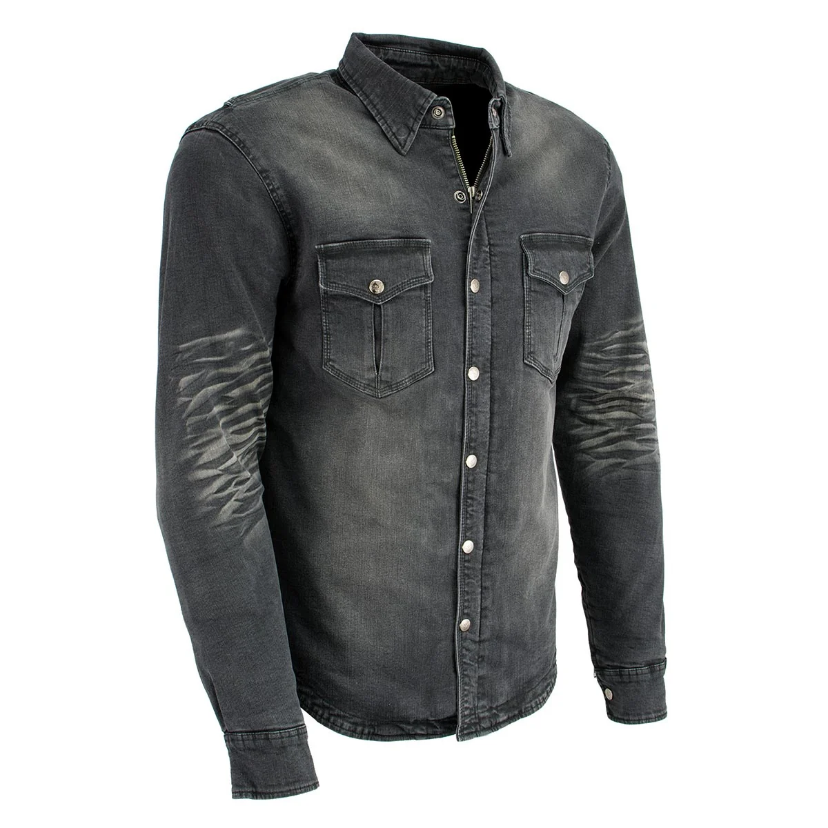 Image of Milwaukee Leather MPM1620 Men's Black Flannel Biker Shirt w/ CE Approved Armor - Reinforced w/ Aramid Fibers