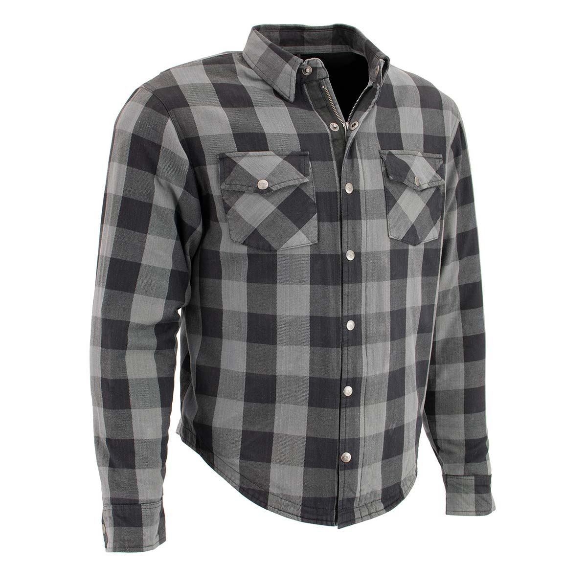 Image of Milwaukee Leather MPM1630 Men's 'Ashphalt Shield - Hoya' Plaid Flannel Biker Shirt w/ CE Armor - Reinforced w/ Aramid Fibers