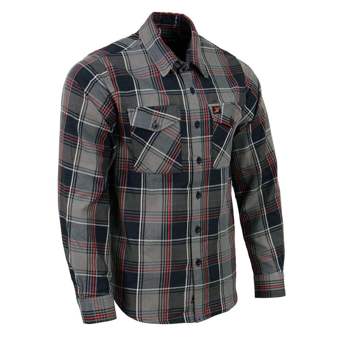 Image of Milwaukee Leather MNG11658 Men's Black and Grey with Red Long Sleeve Cotton Flannel Shirt