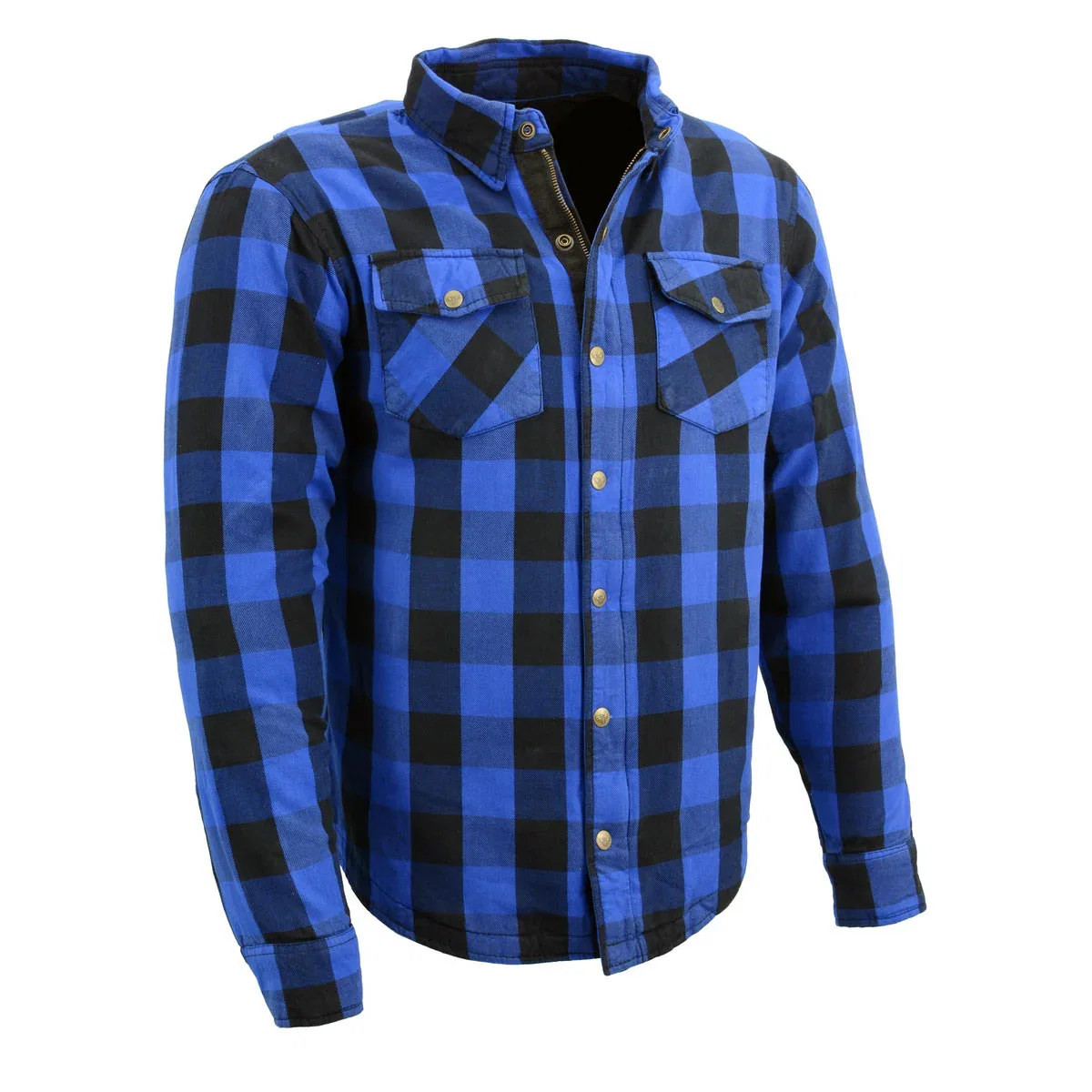 Image of Milwaukee Leather Men's Plaid Flannel Blue Biker Shirt with CE Approved Armor Reinforced w/Aramid Fiber MPM1634