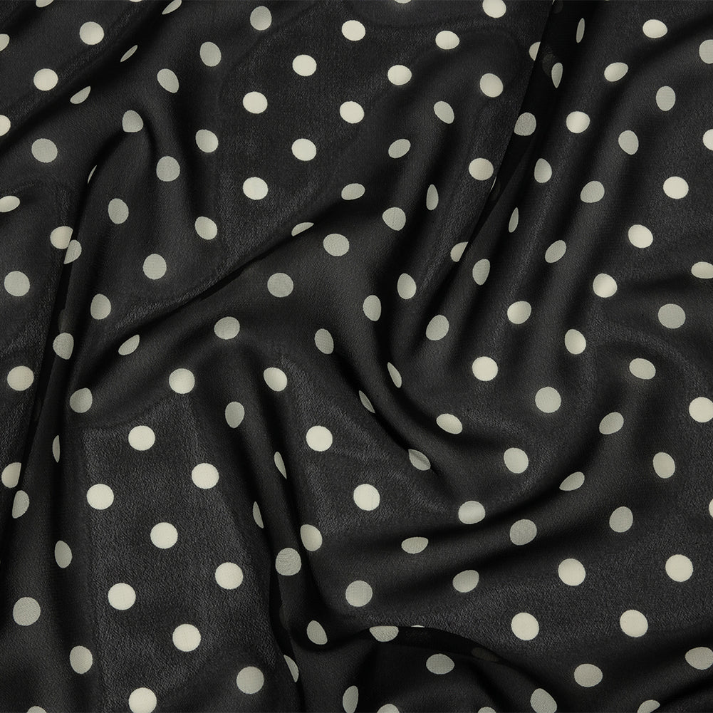 Image of Famous Australian Designer Black and White Polka Dots Polyester Georgette