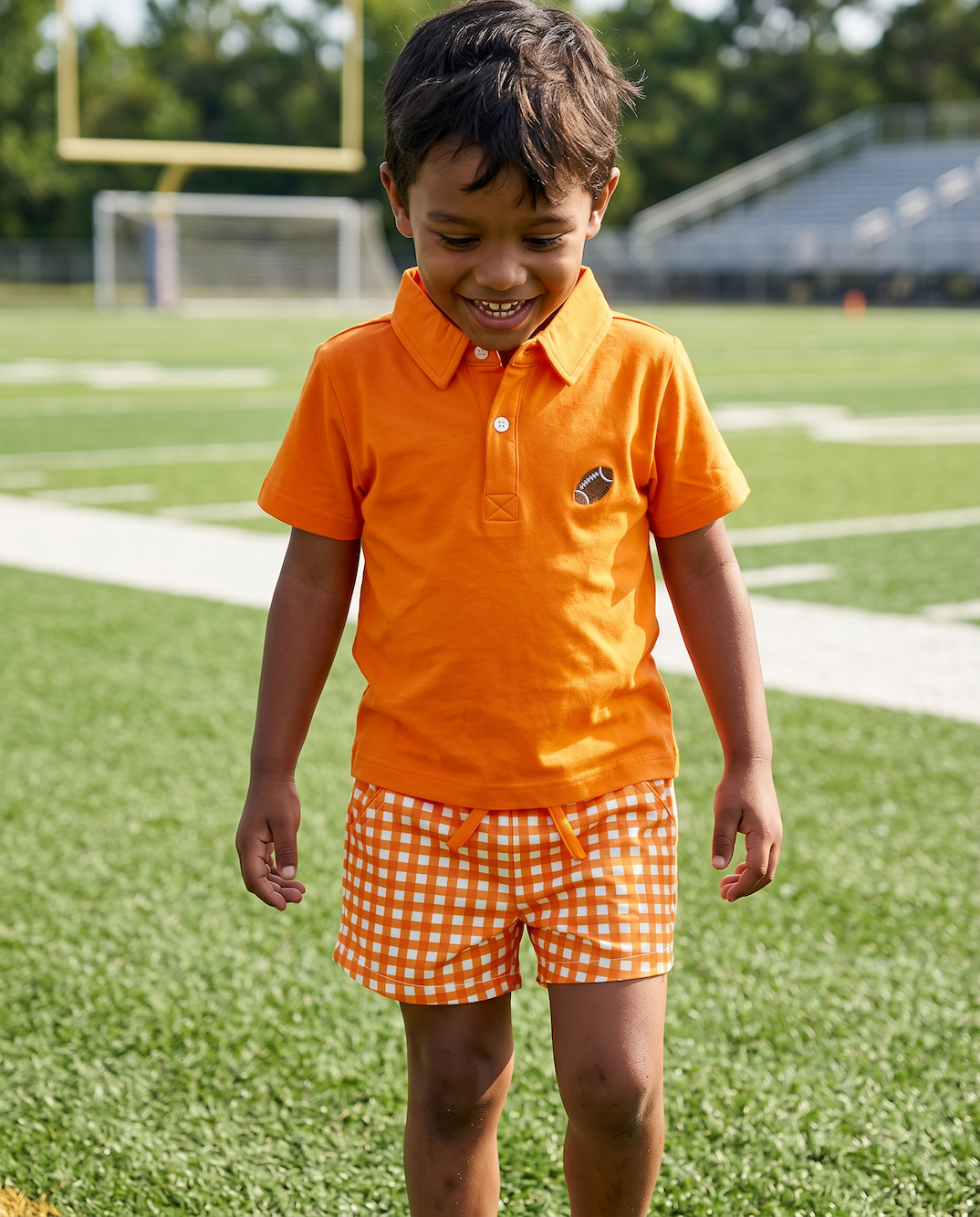 Embroidered Football Orange Polo Shirt
