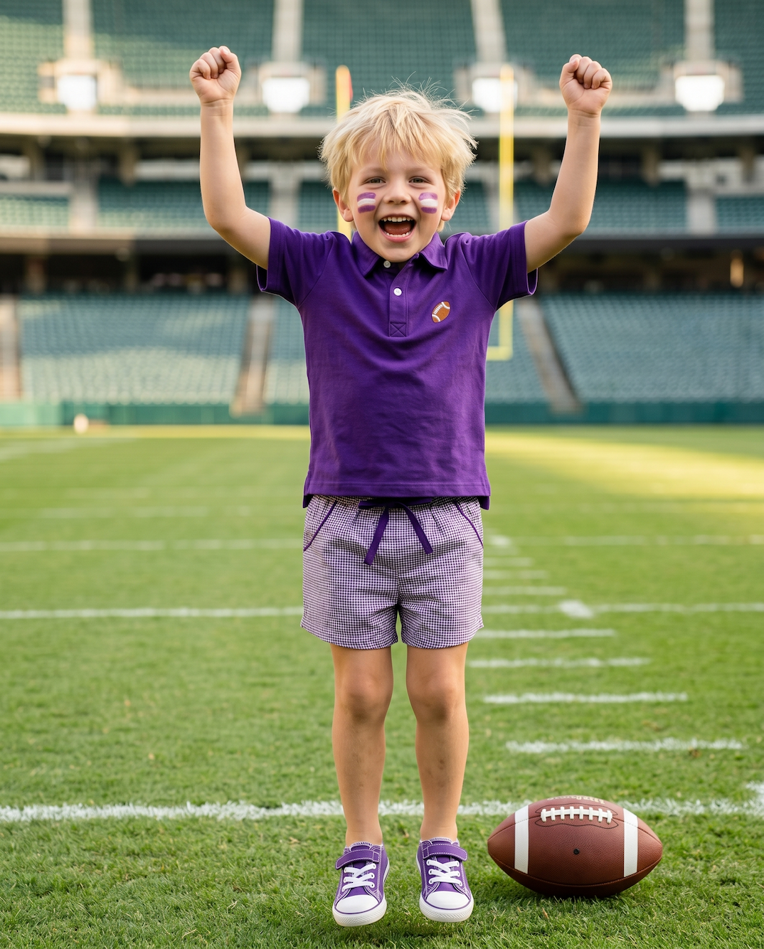 Embroidered Football Purple Polo Shirt