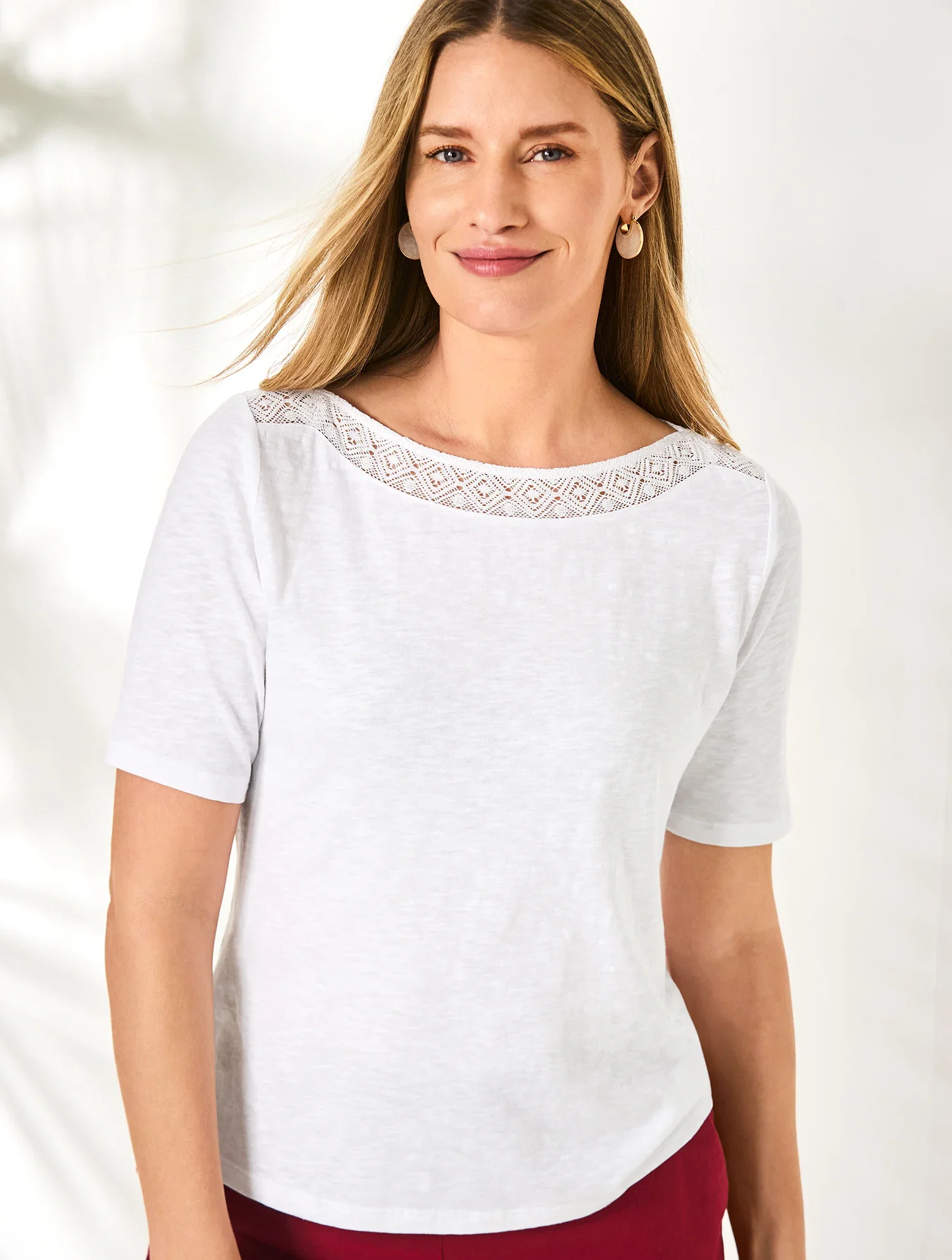 Image of Crochet Trim Bateau Neck Tee