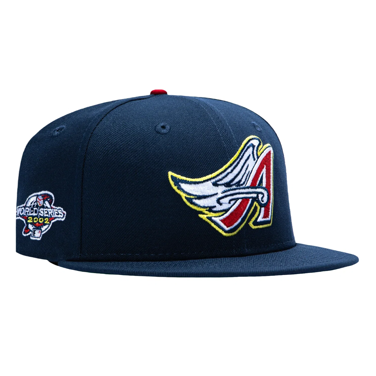 Image of New Era 59Fifty Los Angeles Angels 2002 World Series Patch 1997 Hat - Navy, Red, Yellow