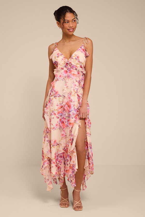 Image of Rylee Cream Multi Floral Tie Strap Midi Dress