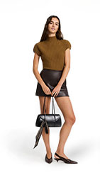Shop Womens Fitted Ribbed Mock Neck Short Sleeve Sweater Tee