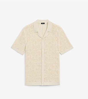 Shop Mens Textured Geo Crochet Cotton Short Sleeve Shirt