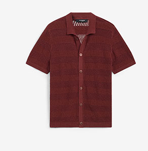 Shop Mens Cotton Open Knit Striped Pointelle Sweater Polo