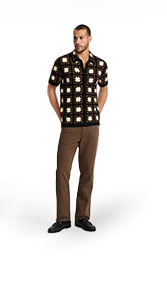 Shop Mens Textured Crochet Brown Floral Short Sleeve Sweater Polo