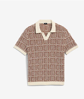 Shop Mens Textured Boucle Geo Tile Print Johnny Collar Sweater Polo