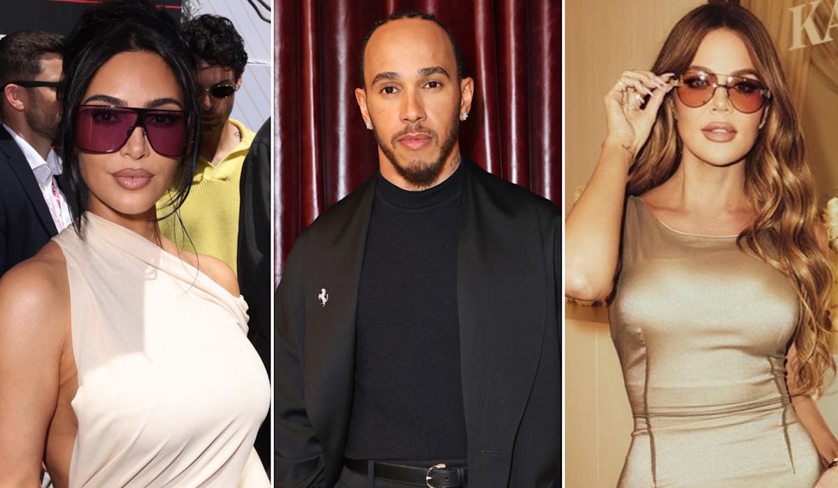 Kim Kardashian, Lewis Hamilton, and Khloé Kardashian