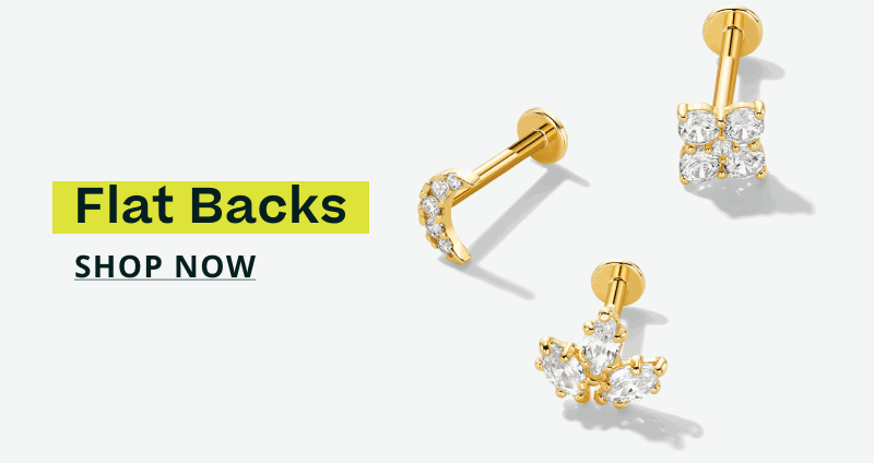 Flat-back studs: crescent moon, cluster, and three-stone marquise fan. Flat backs. Click here to shop now