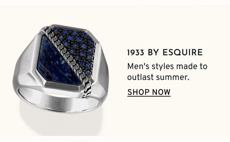 Dark men’s ring with blue gemstones. 1933 by Esquire. Men's styles to outlast summer. Click to Shop Now