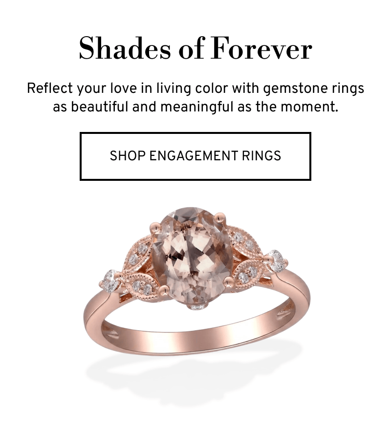 Rose gold gemstone engagement ring. Shades of Forever. Reflect your love in living color. Click to Shop Engagement Rings