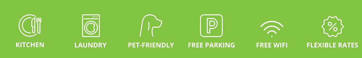 Kitchen, Laundry, Pet-Friendly, Free Parking, Free WiFi, Flexible Rates
