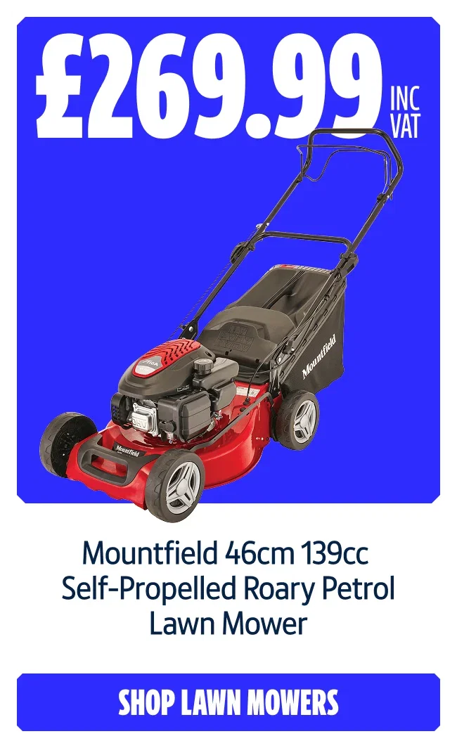 Only £269.99 Inc VAT Mountfield SP185 46cm 139cc Self-Propelled Rotary Petrol Lawn Mower	. Shop lawn mowers