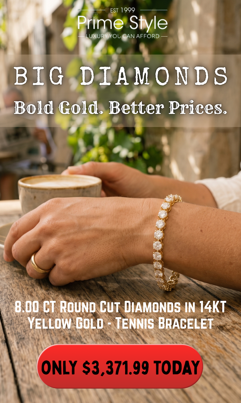 8.00 CT Round Cut Diamonds in 14KT Yellow Gold - Tennis Bracelet