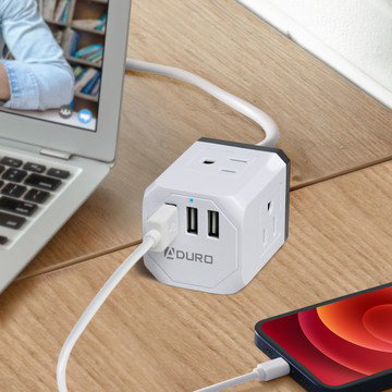 PowerUp Squared Power Strip with 3 Outlet & 3 USB Ports