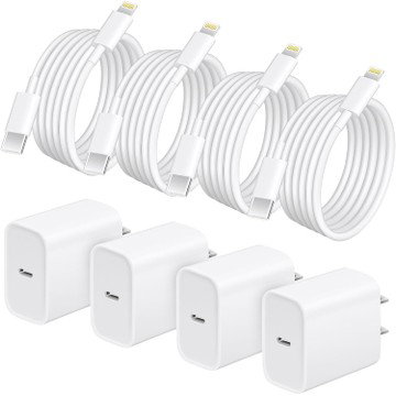 4-Pack USB-C Fast Charger for iPhone: 4ft Cables & Wall Plugs