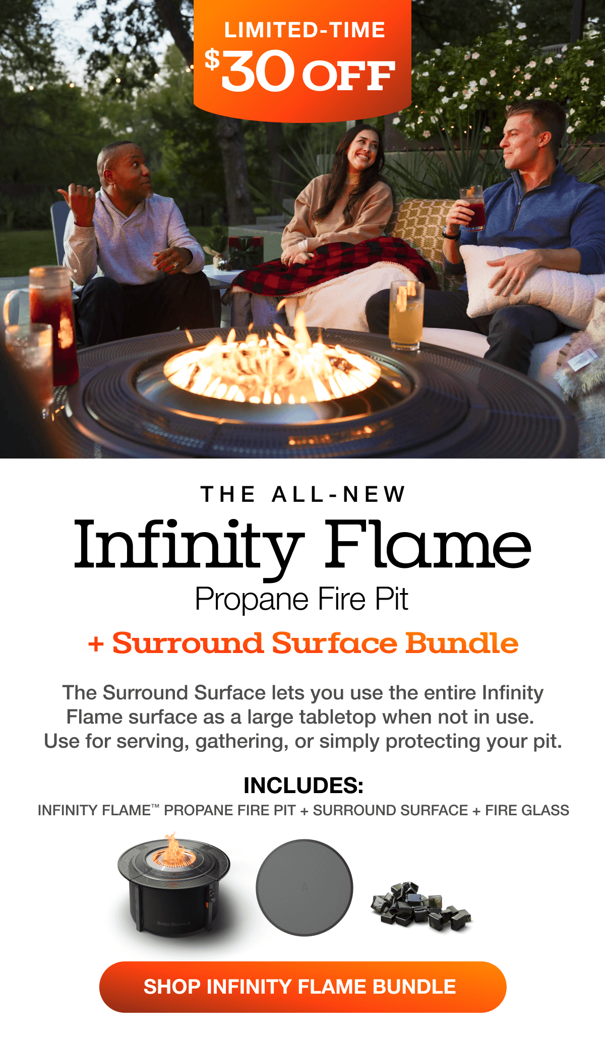 Infinity Flame Propane Fire Pit + Surround Surface
