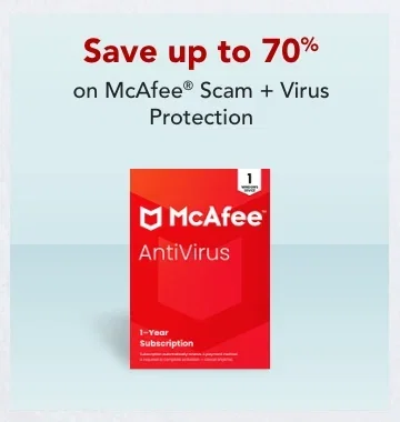 save up to 70% on mcafee scam + virus protection
