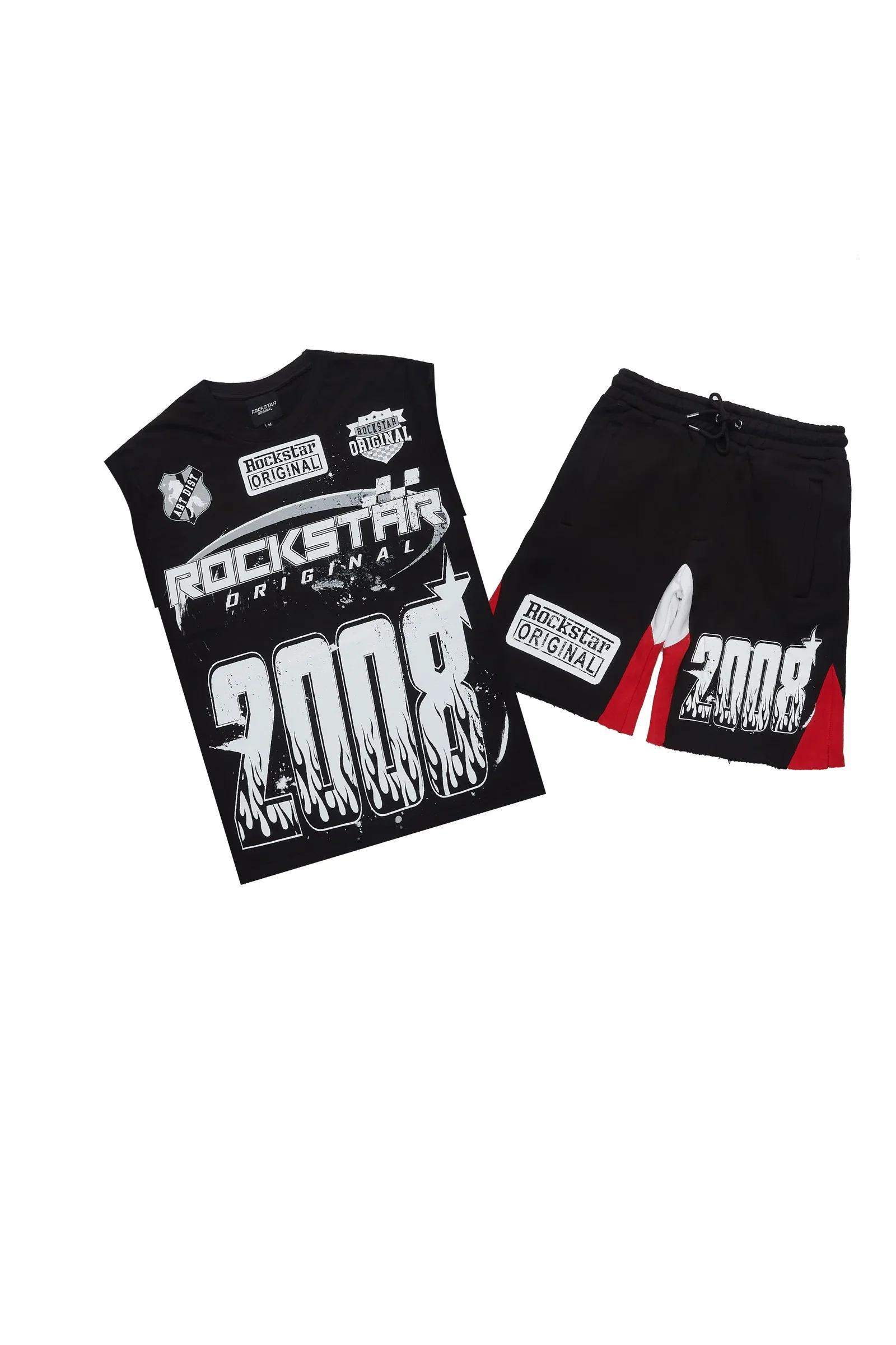 Image of Amos Black Relaxed Cut Sleeve T-Shirt/Short Set