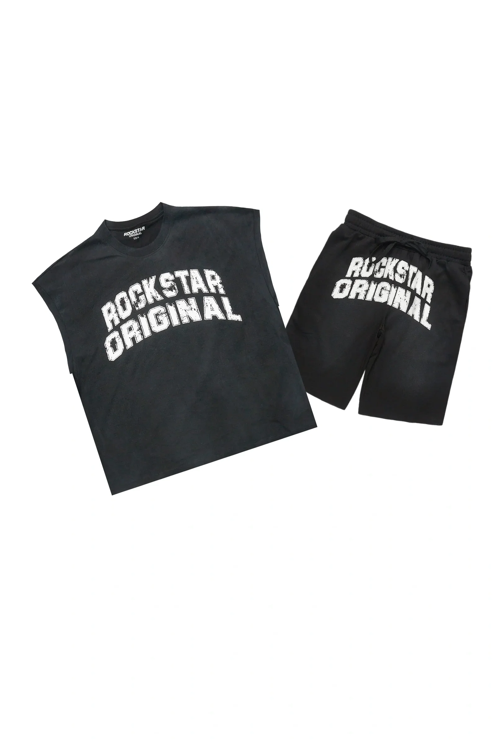 Image of Tumo Black Cut Sleeve Crop Boxy Tee Short Set