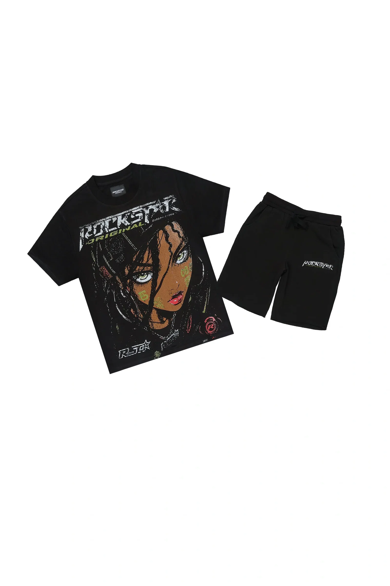 Image of Girls Brayzie Black T-Shirt Short Set