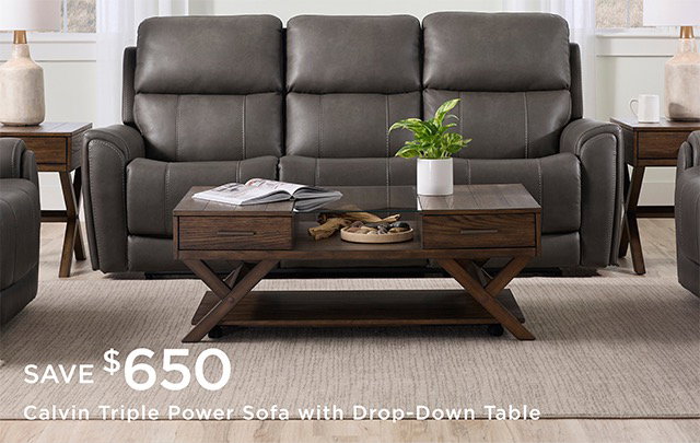 Calvin Triple Power Sofa with Drop-Down Table - Save %650
