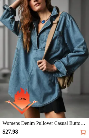 Womens Denim Pullover Casual...