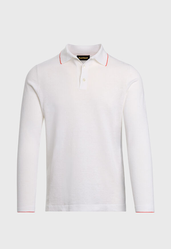 Image of LINEN & COTTON CONTRAST COLLAR POLO