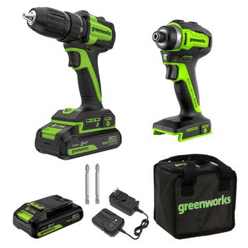 Greenworks POWERALL 24V Cordless Brushless Drill/Impact Driver with 2 Batteries