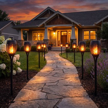 LED Flickering Flame Garden Solar Light Torch Waterproof 12pc Black