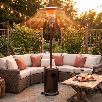 DECONI DAON1001 45,000 BTU PREMIUM OUTDOOR PATIO HEATER WITH WHEELS, BRONZE