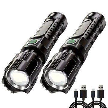 2-Pack Rechargeable Flashlight High Lumens USB Zoomable Tactical Emergency Use