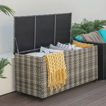 96 Gallon Patio Rattan Storage Deck Box on Wheels
