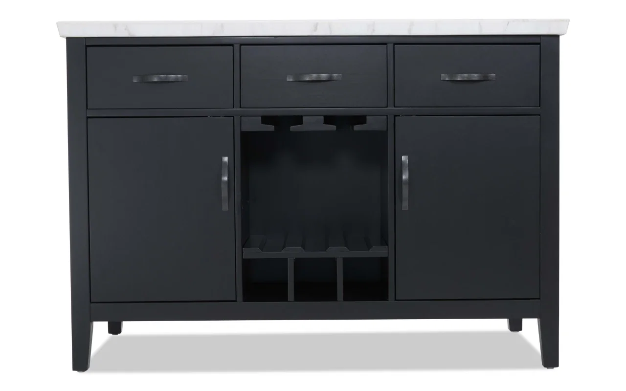 Elm Espresso & White Marble Storage Counter Height Kitchen Island