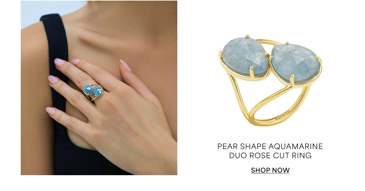Pear Shape Aquamarine Duo Rose Cut Ring