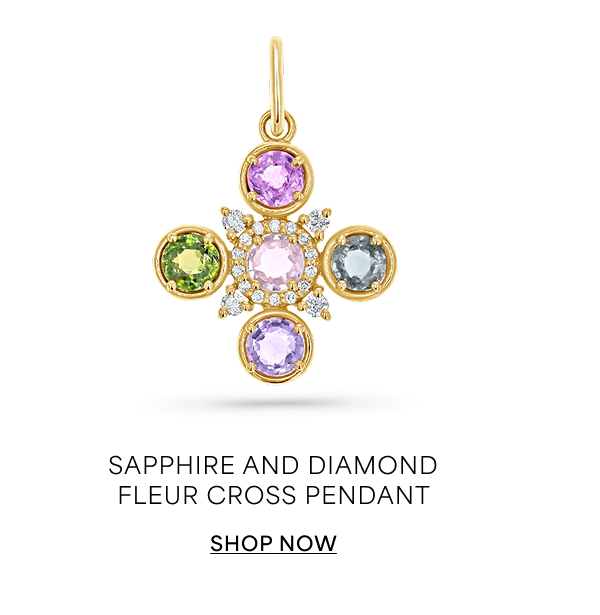 Sapphire and Diamond Fleur Cross Pendant