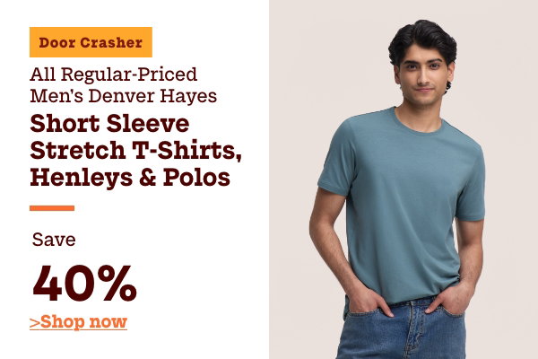 Door Crasher All Regular-Priced Men's Denver Hayes Short Sleeve Stretch T-shirts, Henleys + Polos Save 40%