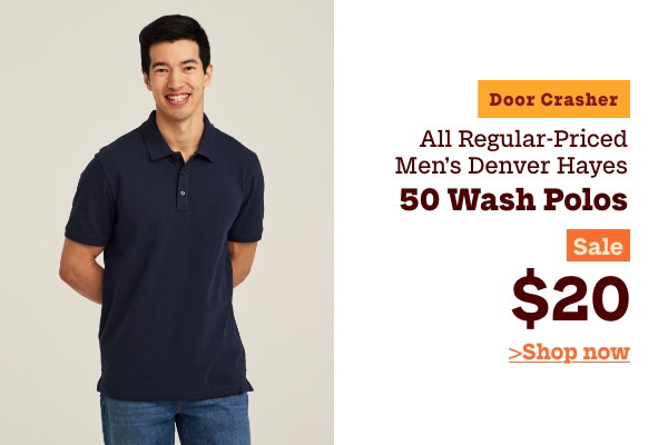 Door Crasher All Regular-Priced Men's Denver Hayes 50 Wash Polos Sale $20
