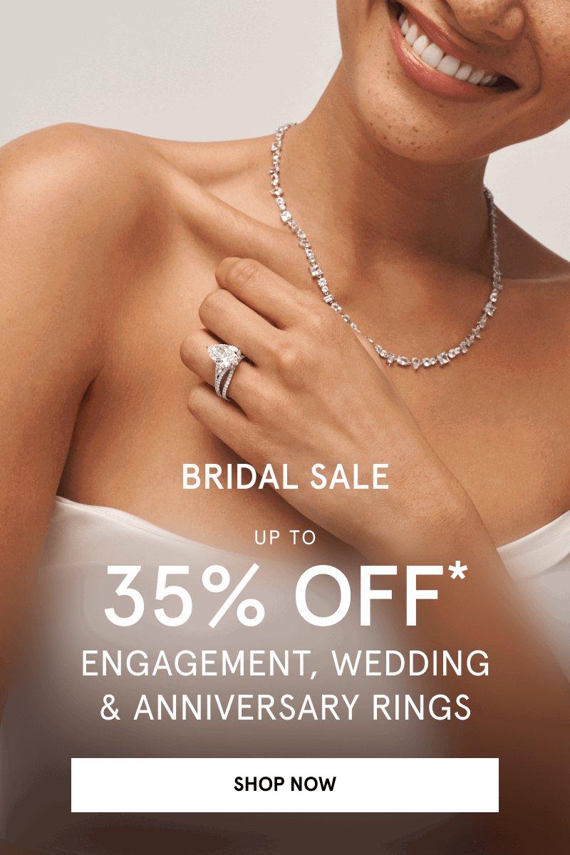 A model wearing diamond jewelry. Up to 35% off engagement, wedding and anniversary rings. Click shop now.