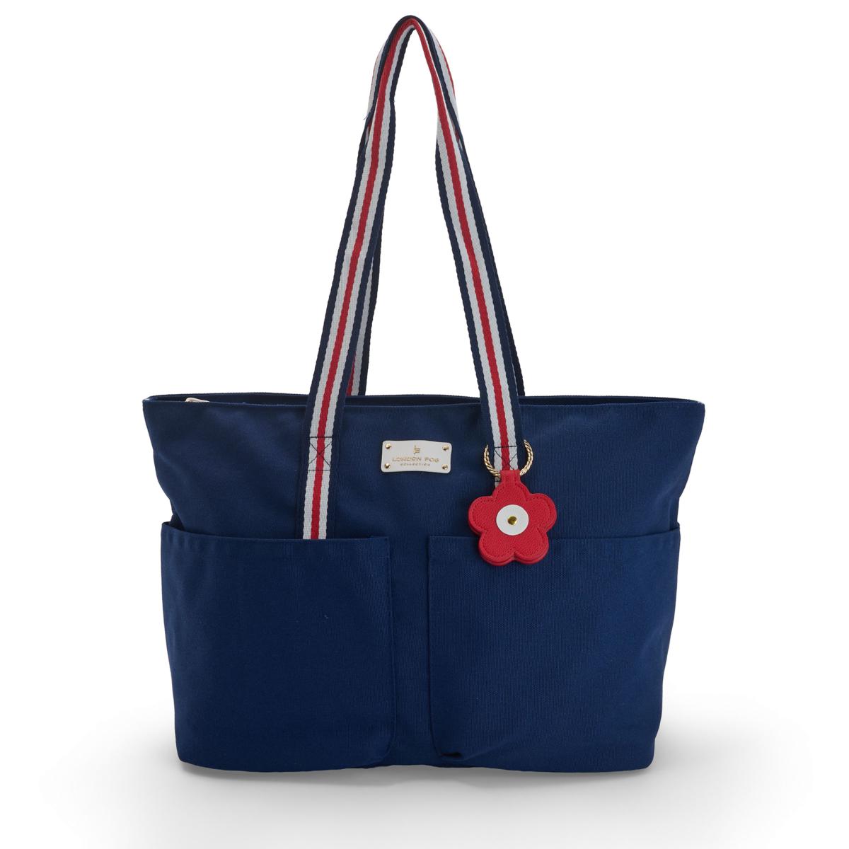 London Fog Multi-Pocket Canvas Tote with Flower Charm