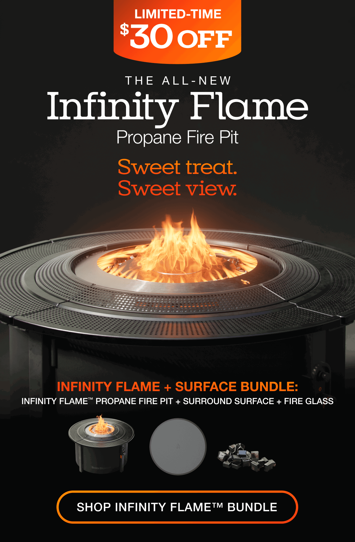Infinity Flame Charcoal Steel Propane Fire Pit + Surround Surface